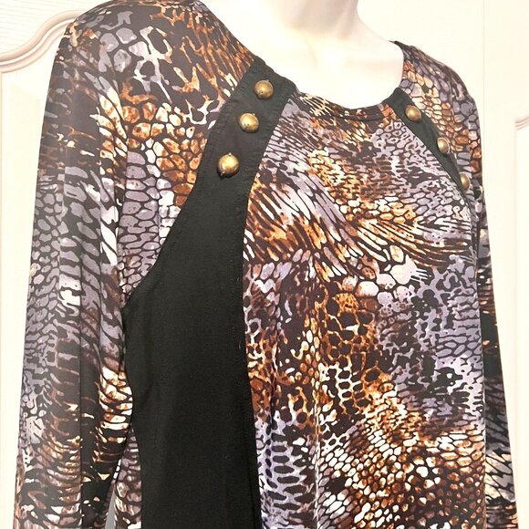 Max & Rina Women's Long Sleeve Snake Skin Print Tunic Stud Blouse-Size Medium - Picture 3 of 14